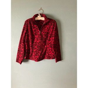 Coldwater Creek black/red floral design 1/4 zip pullover fleece jacket x small